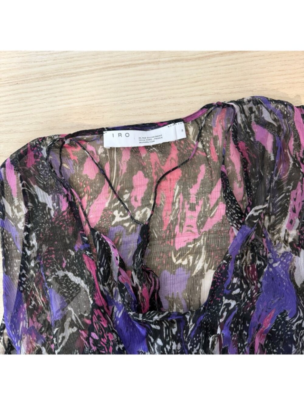 IRO Street Marble Blouse Size 36 US Small 4 Sheer Chiffon Multi Twist Knot Front - Picture 6 of 14